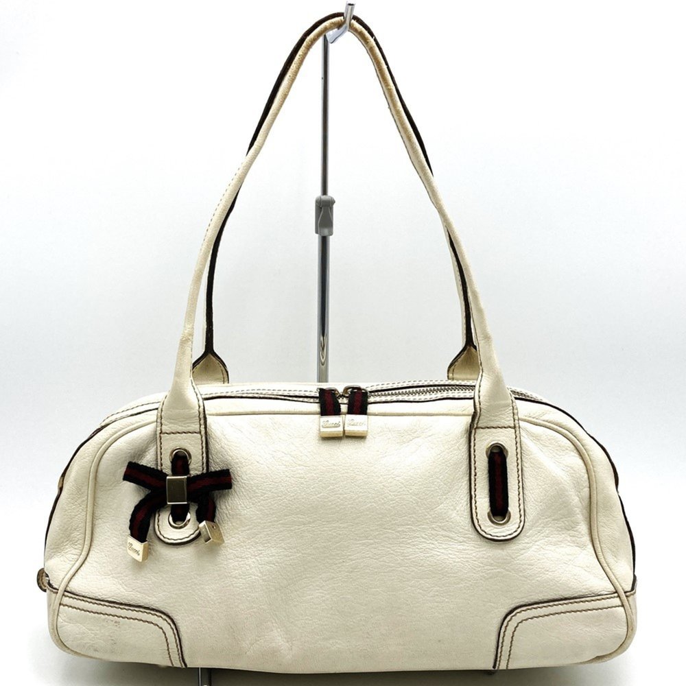 Gucci Princess Bag Cream Leather Shoulder Bag with Dark Brown Accents